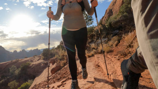 istock Mature couple hike through desert landscape 1875657826