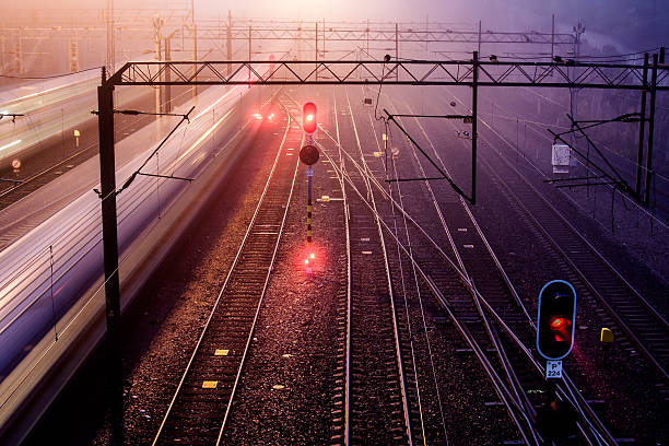 電車にモーションブラー - train public transportation passenger train locomotive ストックフォトと画像