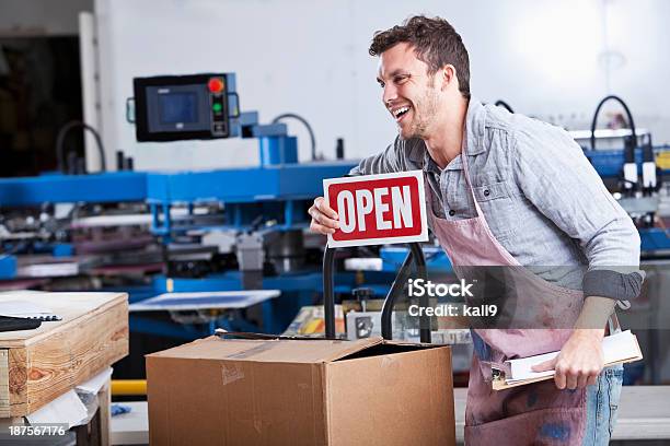 Man In Screen Printing Business Stock Photo - Download Image Now - 20-29 Years, 25-29 Years, Adult