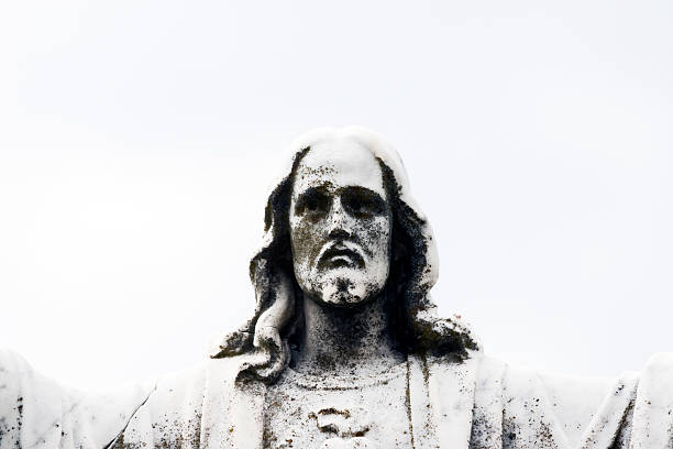 Goiania, Goias, Brazil – May 22, 2021: Image of a saint in front of the church Our Lady of the Assumption. (Igreja Nossa Senhora da Assunção)