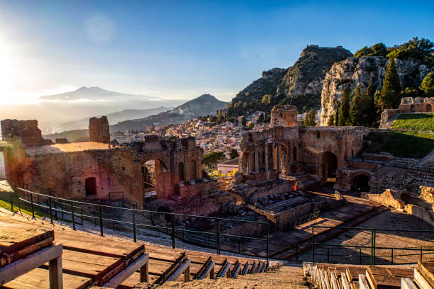 Sunset on Taormina roman theatre