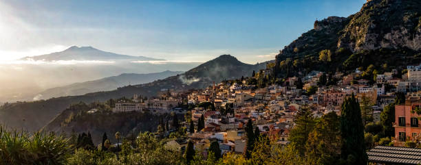 istock Sunset on Taormina town in Sicily 1875709847