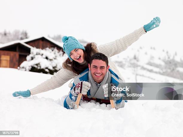 Young Couple In The Snow Stock Photo - Download Image Now - Adult, Adults Only, Affectionate