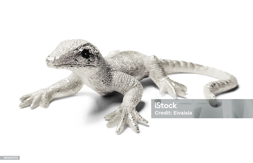 silver lizard silver decoration lizard, isolated on White Gecko Stock Photo