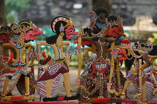 Kediri, East Java, Indonesia - November 29, 2023 : Shadow puppet show (wayang krucil). Wayang krucil is a wayang originating from Kediri, East Java