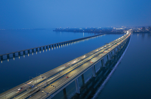 Night expressways of Montreal's Honoré-Mercier Bridge