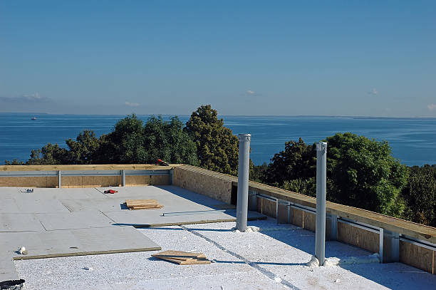 new roof construction at seaside stock photo