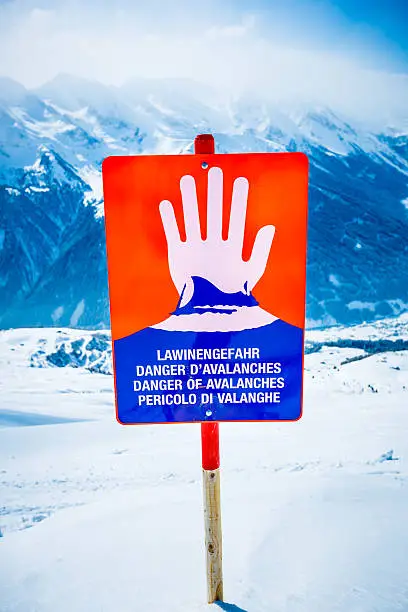 Avalanches warning sign in ski resort. Click for more similar images: