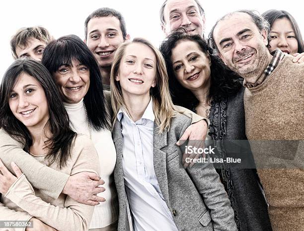 Happy Group Of People Isolated Stock Photo - Download Image Now - Group Of People, White Background, Active Seniors