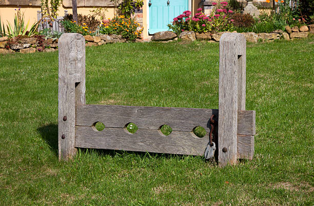 Village stocks, used for punishement in the past, Ilmington, Warwickshire, England.