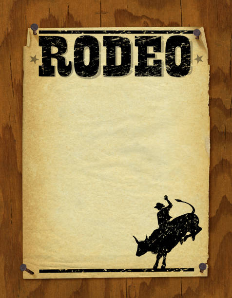 illustrazioni stock, clip art, cartoni animati e icone di tendenza di rodeo poster sfondo retrò - rodeo bull bull riding cowboy