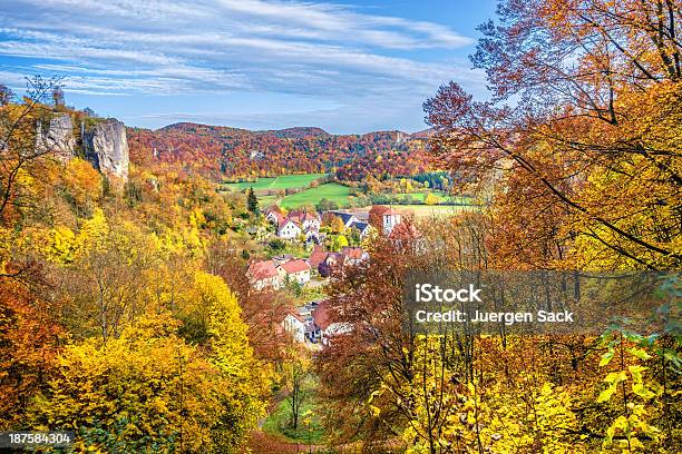 Franconian Autumn Valley Streitberg Stock Photo - Download Image Now - Aerial View, Autumn, Autumn Leaf Color