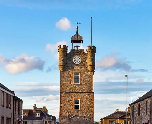 This is the view of the very centre of Dufftown, Capital of the Malt Whisky, Moray, Scotland, United Kingdom.