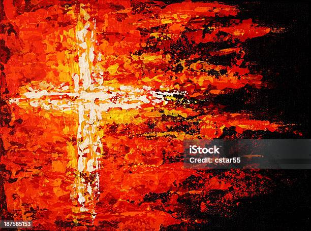 Religious Painted Cross On Fire In Red Stock Illustration - Download Image Now - Religious Cross, Cross Shape, Fire - Natural Phenomenon