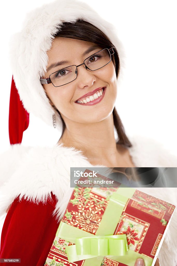 Mujer Santa con una tienda de regalos - Foto de stock de Adulto joven libre de derechos