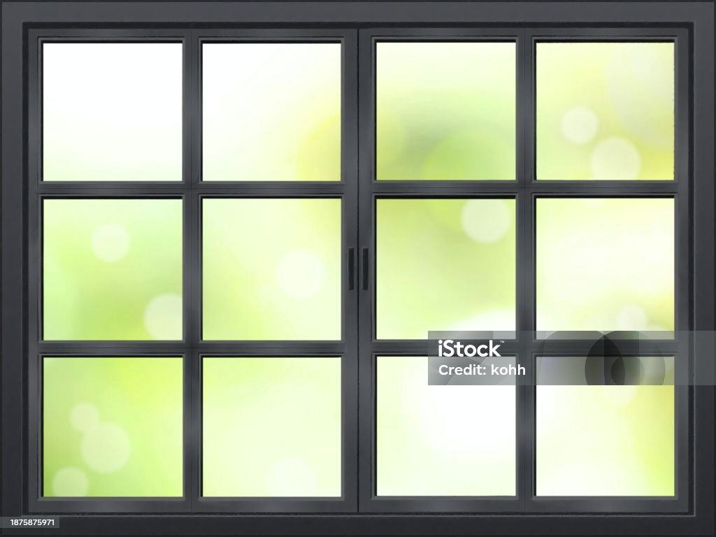 Window Black View Westernstyle Black Window Blurred Fresh Greenery Background Stock ...
