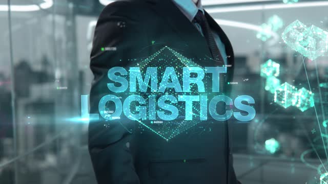 Smart logistics- businessman working with virtual reality at office.