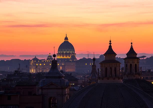istock Sunset skyline with church cupolas, Rome Italy 187590893