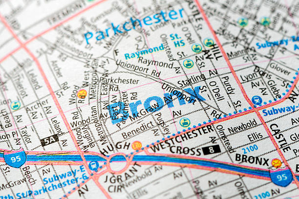 bronx-mapa de nueva york-detalles - the bronx fotografías e imágenes de stock