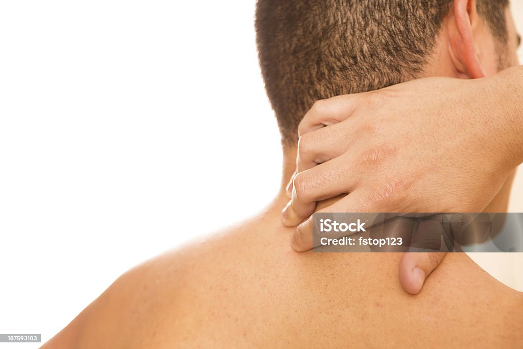 Dor: Homem Esfregar sua dor no pescoço. - Royalty-free 20-24 Anos Foto de stock