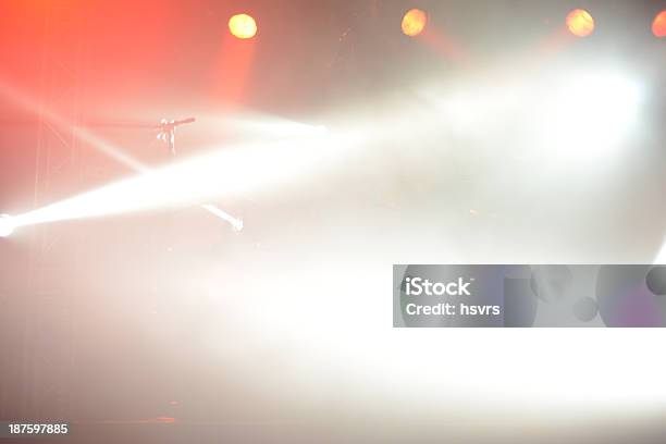 Microphone And Drum Kit With Concert Stage Light Stock Photo - Download Image Now - Cross Shape, Drum - Percussion Instrument, Drum Kit