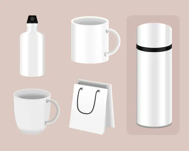 Vector illustration of icons mockup thermos and cups