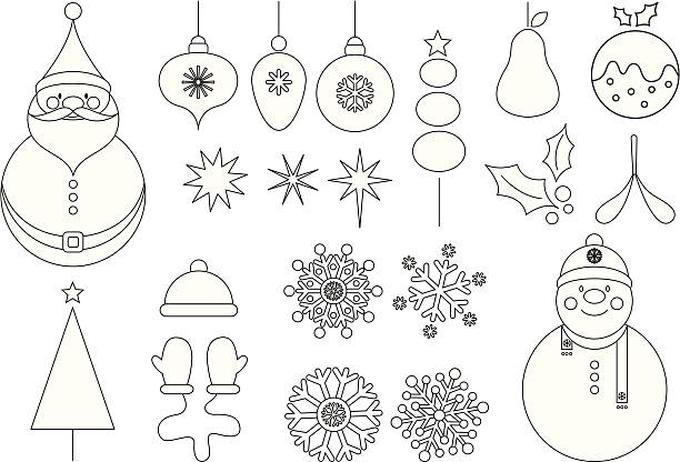 ilustraciones, imágenes clip art, dibujos animados e iconos de stock de vector conjunto de icono de linda navidad - holly christmas silhouette berry