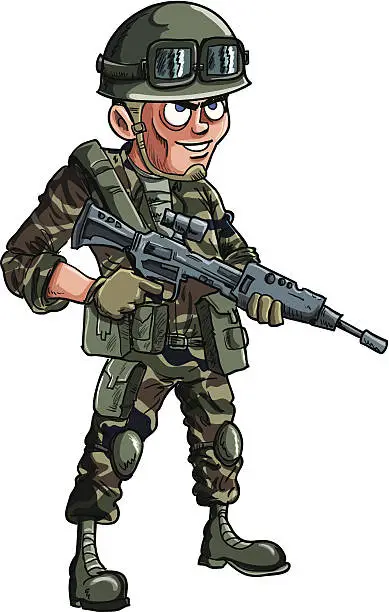 Vector illustration of Cartoon Soldier With Machine Gun