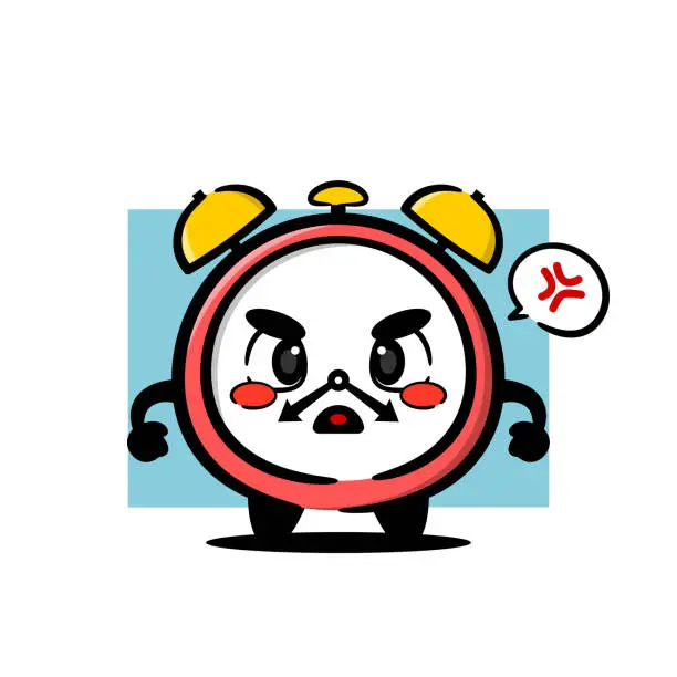 Vector illustration of angry cute clock mascot. cute vector cartoon mascot.
