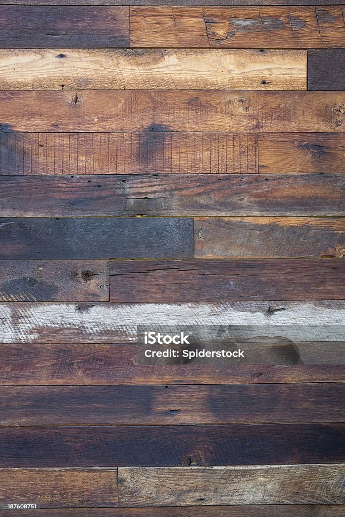 Reclaimed Wood Background Distressed and peeling painted wood flooring Wood - Material Stock Photo