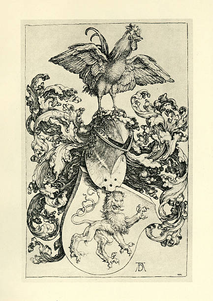 국가 문장 (coat of arms, 사자 및 루스터 - early renaissance stock illustrations
