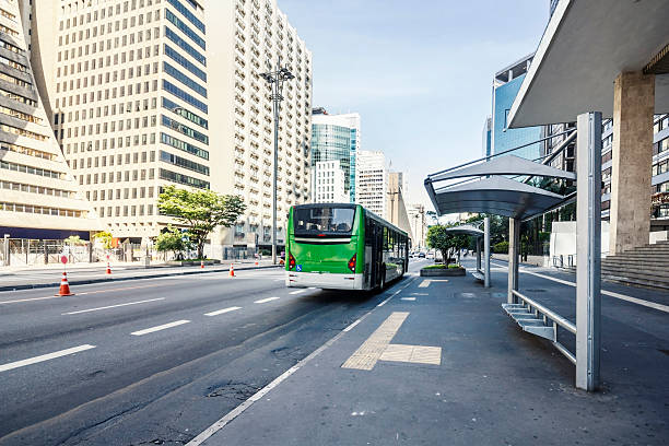 Bus stop at Paulista Avenue stock photo
