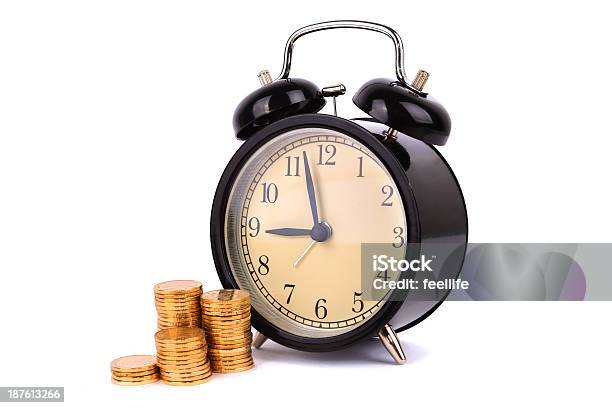 Time Is Moneyalarm Clock And Coin Isolated On White Background Stock Photo - Download Image Now