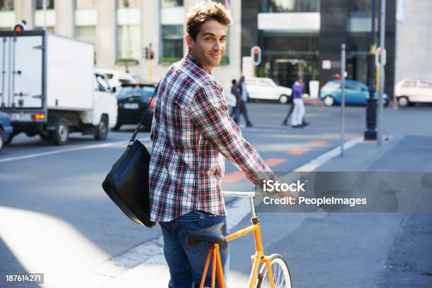 Like My Twowheeled Ride Stock Photo - Download Image Now - Men, Walking, Looking At Camera