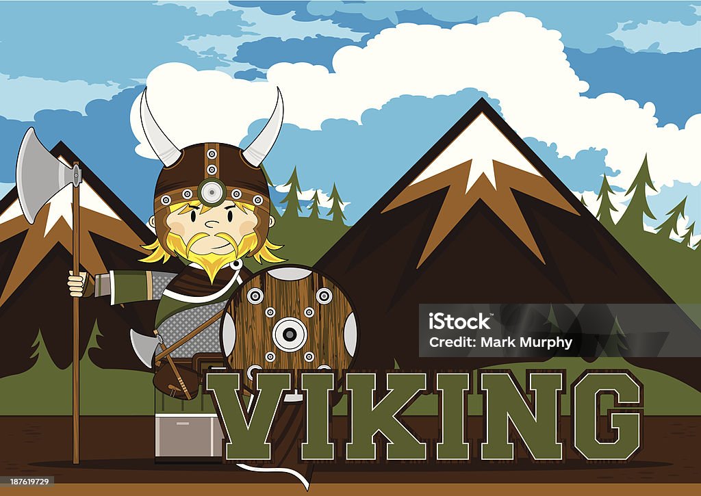Ładny Viking Wojownik Learning Ilustracja - Grafika wektorowa royalty-free (Alfabet)