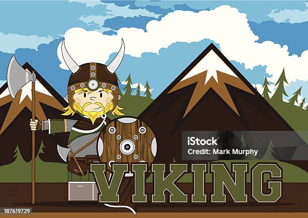 Ładny Viking Wojownik Learning Ilustracja - Stockowe grafiki wektorowe i więcej obrazów Alfabet - Alfabet, Broda, Broń