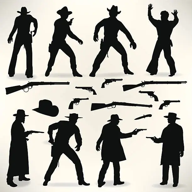 Vector illustration of Western Cowboy Gunslingers - Gun Fight, Outlaws
