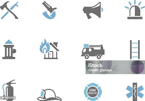 Duotone Icons Fire Fighter Stock Illustration - Download Image Now - Firefighter, Fire Station, Icon Symbol