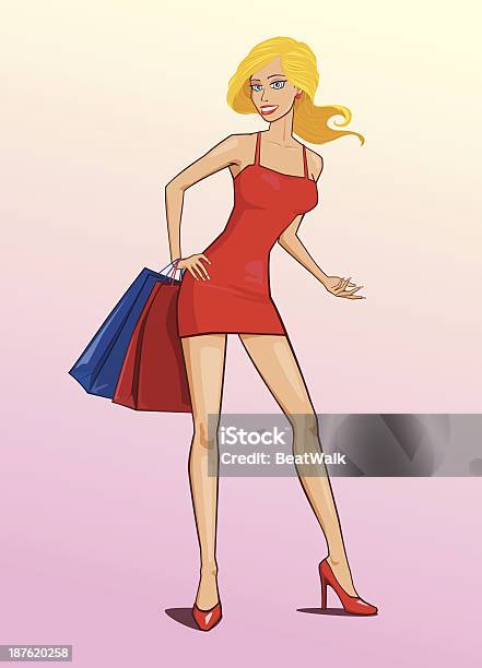 Девушка В Красной — стоковая векторная графика и другие изображения на тему Podium - Podium, Red Dress, Векторная графика