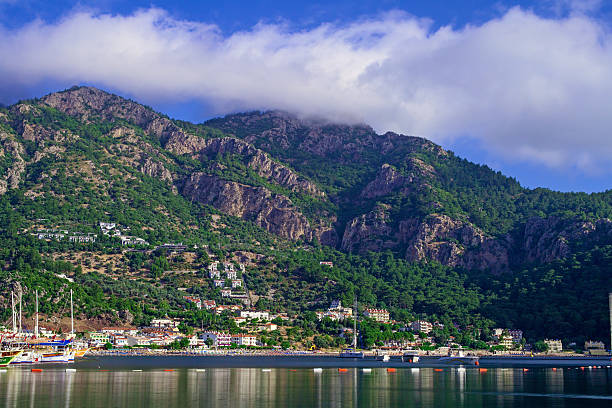 Turunc bay, Aegean sea and mountains, Turkey stock photo