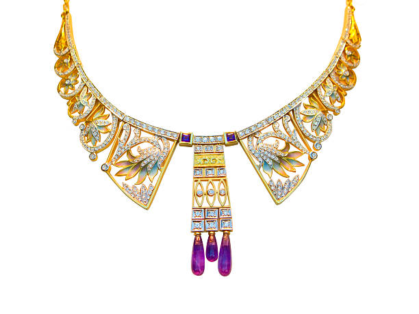 istock Silver and diamonds necklace isolated in white 187620810