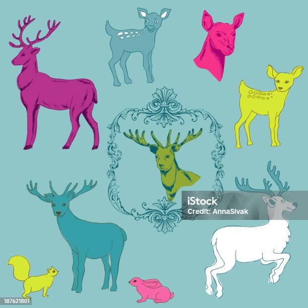 Deer Weihnachtssetfür Design Und Sammelalbum Stock Vektor Art und mehr Bilder von Arrangieren - Arrangieren, Baum, Computergrafiken