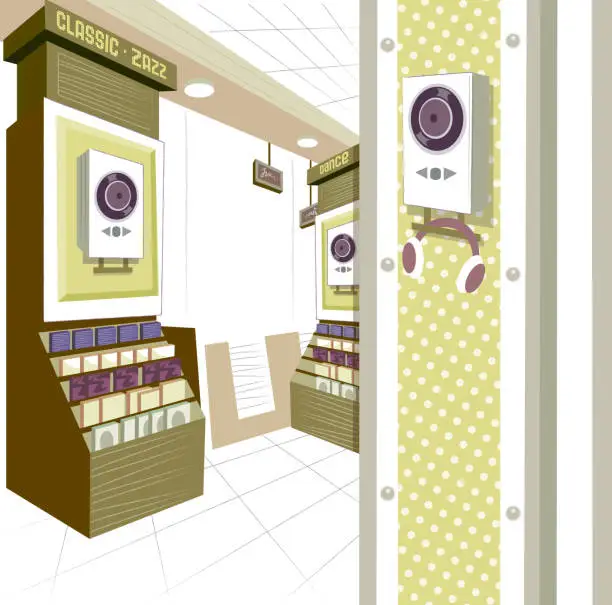 Vector illustration of Record shop interior