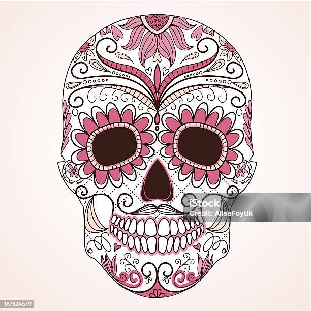 Day Of The Dead Colorful Skull With Floral Ornament Stock Illustration - Download Image Now