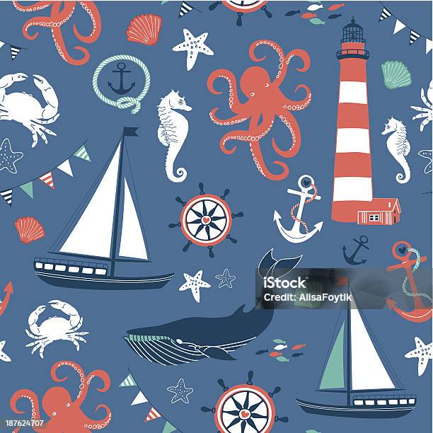 Set Of 4 Nautical Cards Stock Illustration - Download Image Now - Beach, Blue, Day