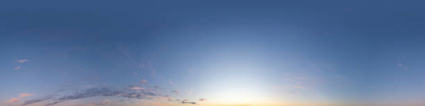 istock Dark blue sunset sky panorama with pink Cirrus clouds. Seamless hdr 360 panorama in spherical equirectangular format. Full zenith for 3D visualization, sky replacement for aerial drone panoramas. 1876263720