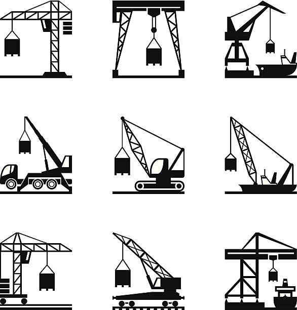 Various types of cranes Various types of cranes - vector illustration level luffing crane stock illustrations