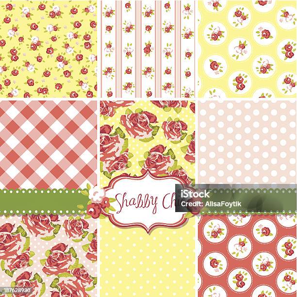 Ilustración de Shabby Chic Patrones Rosa Fondos Y Bordes y más Vectores Libres de Derechos de Amarillo - Color - Amarillo - Color, Amor - Sentimiento, Azul