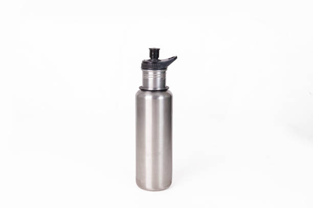 istock Empty stainless metal water bottle close-up isolated on white background. Studio photography 1876300248
