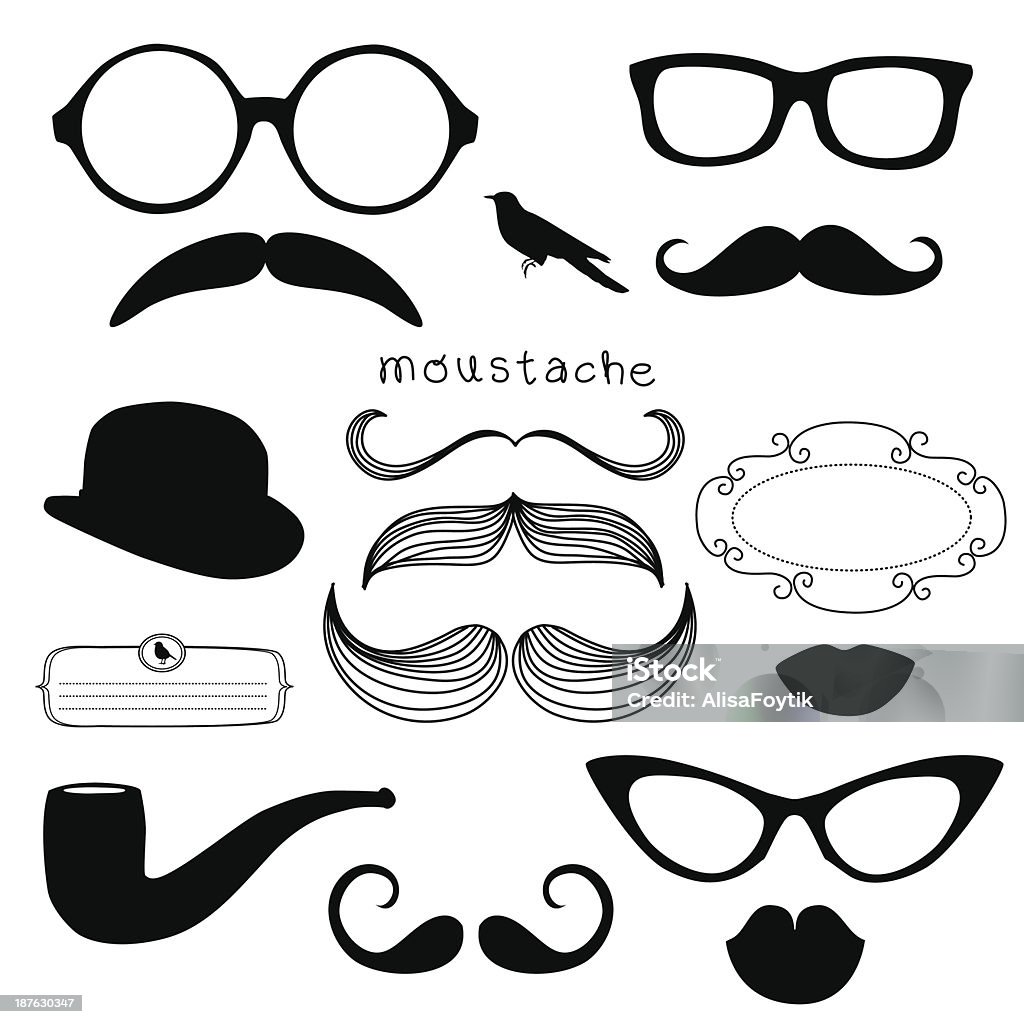 Retro party Set sunglasses,lips,moustashes Retro Party set - Sunglasses, lips, moustaches Color Image stock vector